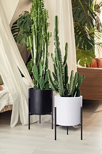 D'vine Dev Cylinder Planter Pot with Metal Stand, Black, 10 in, 96-T-B-2 - color: Black, size: Medium 10 Inch