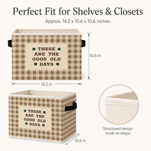 Good Old Days Storage Basket, Brown Plaid Fabric Bin - color: 16 Color
