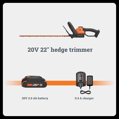 WORX Cordless Hedge Trimmer, 20V 22" Bush Trimmer, WG261 - style: 22" 20V Hedge Trimmer w/(1)2.0Ah Battery
