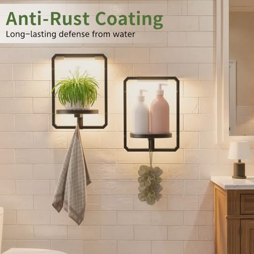 LASZOLA Plant Picture Frame Holder Shelf Wall with Lights, 2 Pcs Black - color: Black with Lights, size: 2