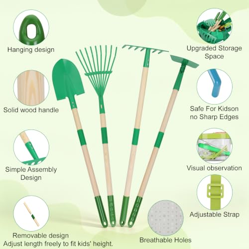 16Pcs Kids Gardening Tools,2-in-1 Kids Garening Wheelbarrow Toys - color: Dark green