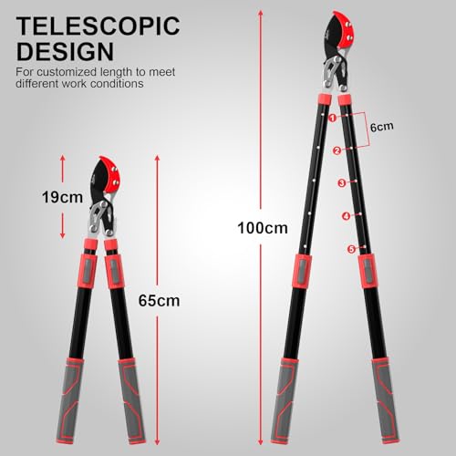 Extendable Loppers, SK5 Teflon-Coated Blades, Gear Drive