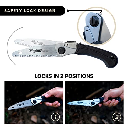 5" Folding Hand Pruning Saw for Gardening, Camping, Wood/Tree Cutting, Made with Heavy Duty SK-5 Steel (Black) - color: Black