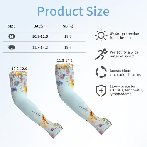 FISHEAL Sun Protection Gardening Sleeves - Women Men UV UPF 50+ Cooling Arm Sleeves with Thumbholes Farming Fishing Outdoors - color: Blue Flowers, size: Large