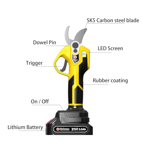 HOBUZA 21V Brushless Pruning Shears LCD Cordless Electric Garden Trimmer - color: Yellow