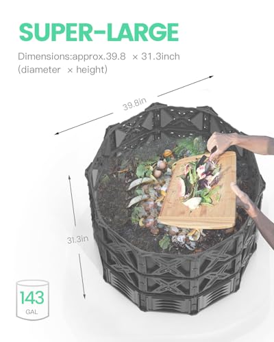 Large Compost Bin - 143 Gallon (540 L) Garden Composter with Better Aeration System, Easy Assembling/BPA Free/Sturdy/Outdoor Compost Tumbler - size: 143 Gal(540L)