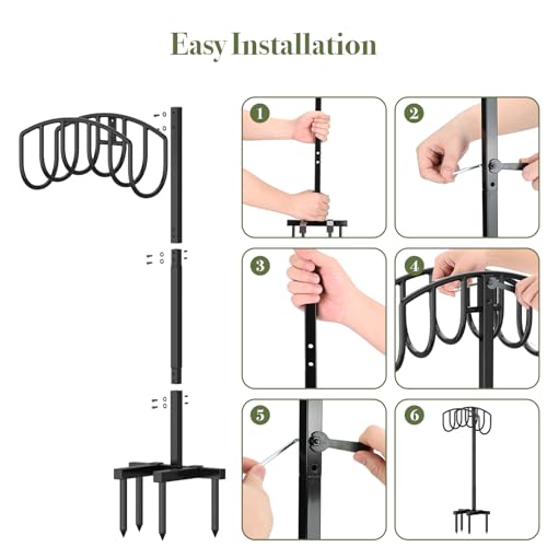 Winpull Garden Hose Holder Detachable Heavy Duty Metal Water Hose Hanger, Freestanding Hose Storage Stand Rack for Outside (Black) - color: Black