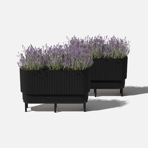 Veradek Demi Series Raised Long Planter - Wide Planter with Stand - color: Black/Black, size: 30 inch - 2 Pack