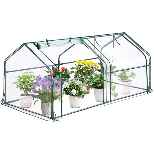Garvee Mini Greenhouse with Zippered Doors & Roll-up Windows, 71" x 36" x 36" Portable Plant Hot House with Durable PVC Cover, Water Resistant, UV Protected for Outdoor Flowers, Vegetables - size: 71"x36"x36"