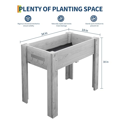 Garvee 34x18x30IN Wooden Raised Garden Bed with Legs - color: Gray, size: 34*18*30 in