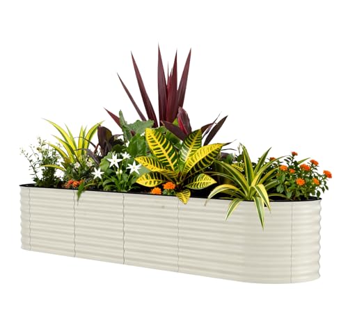 Garvee 8x2x1.5ft Galvanized Raised Garden Bed, Outdoor Metal Planter Box - color: Beige-oval, size: 8x2x1.5ft