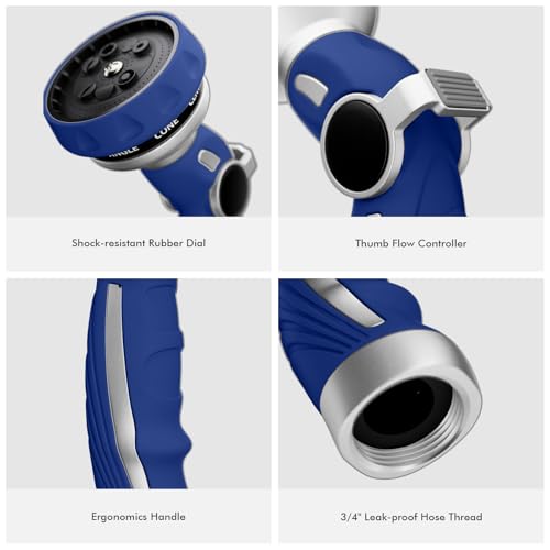 RESTMO Hose Nozzle Heavy Duty, Metal Water Hose Sprayer for Garden - color: Blue, size: 9 Watering Patterns