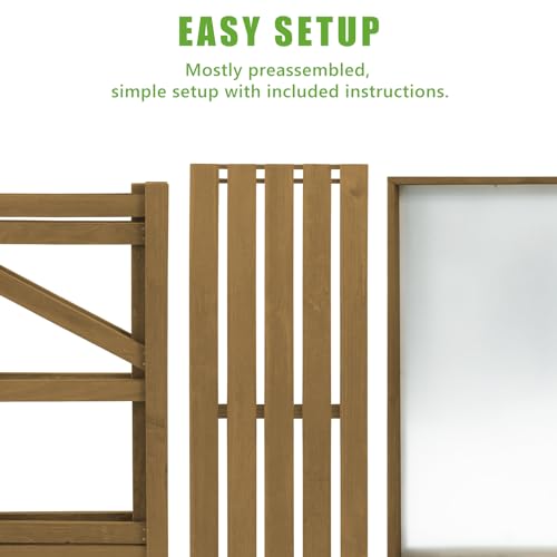 PetsCosset Folding Garden Potting Bench Table,Outdoor Wooden Work Station W/Metal Table Top,2 Tier Open Storage Rack,Top Shelf-Natural Stained