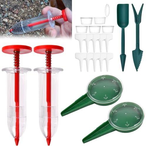 21 PCS Mini Seed Spreader, 5-Speed Sowing Seed Dispenser for Small Seeds, Manual Seedlings Dibber and Widger Set, Handheld Garden Seeds Planter Tool with Storage Box and Plant Labels