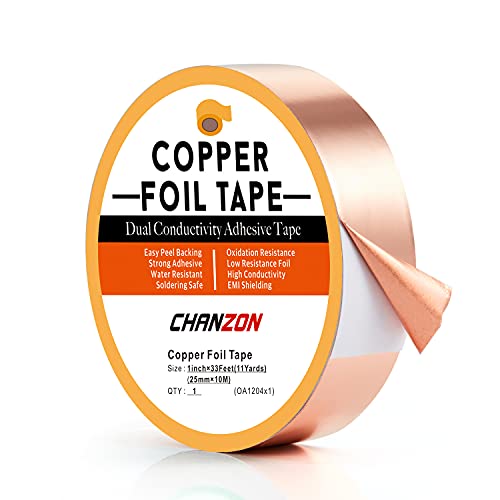 CHANZON Copper Foil Tape 25mm 1inch x 33ft Double Sided Conductive Adhesive - size: 4) 1inch x 33ft