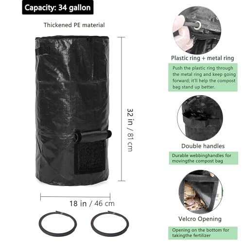 Compost Bin Bags 34 Gallon Garden Compost Bags Outdoor Reusable,Organic Waste Garden Yard Compost Bag Collapsible Leaf Lawn Bags Gardening Container (Black 4pcs) - color: Black 4pcs