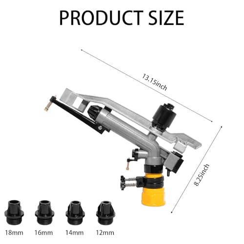 360° Rain Gun Sprinkler, 1-1/2" FNPT Full Circle Impact Sprinkler with 4 Interchangeable Nozzles, 17-29m Range for Farm Agricultural Irrigation, Lawns & Garden Watering