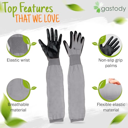 Long Sleeve Gardening Gloves for Women & Men, Long Cuff Garden Gloves - color: Black and Grey, size: Large