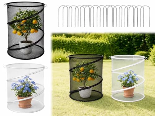 5 Pack Pop Up Insect Barrier Plant Cover, 20''H x 13''D Pop Up Fine Mesh Plant Protector with 24 Stakes 36 Labels Carry Bags, Pop Up Guard Plant Cover Tents for Vegetables Flowers, Black & White
