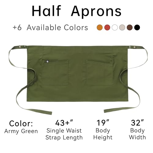 Waist Apron for Men Server Bistro Half 4251BY - color: Army Green, size: 10 Pack