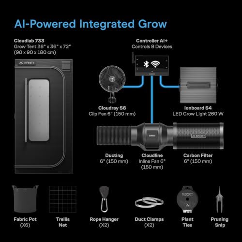 AC Infinity AI Grow System 3x3, 3-Plant Kit w/Self-Learning AI Controller - size: 36” x 36” x 72”