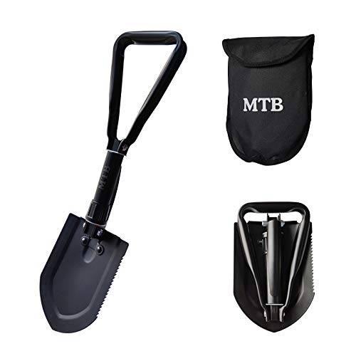 22.8 Inch Black Military Folding Camping Shovel,High Carbon Steel Entrenching Tool w/Wood Saw Edge and Tactical Carry Case - color: 22.8 IN Black