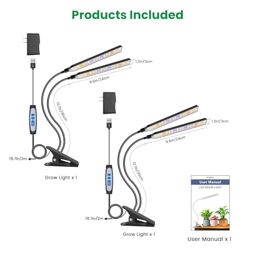 Aumtrly Grow Light Clip on, 2 Pack Black, 228 LED Full Spectrum Plant Lamp - color: Black 2 Pack