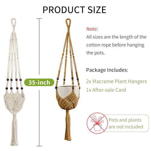 Macrame Plant Hanger - Fits 3-6 Inch Pots, Set of 2, Green - color: 35+35in Green