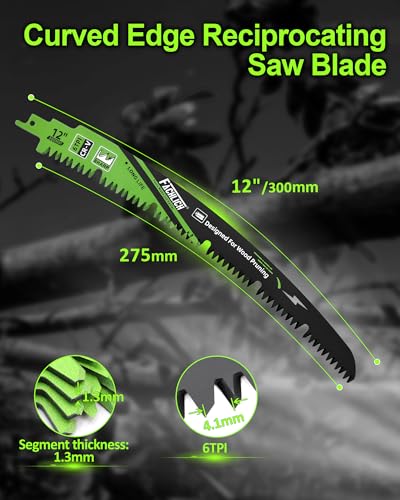 12-Inch Pruning Blades for Wood - Reciprocating Saw Blades Set, FACHLICH Arc Cutting Edge 6TPI Saw Blades for Tree Pruning, Wood Cutting(4 Pack) - size: 300MM(12")