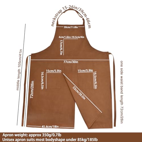 Molaxhome Split Pottery Apron with 3 Pockets Unisex with Adjustable Strap - color: Brown