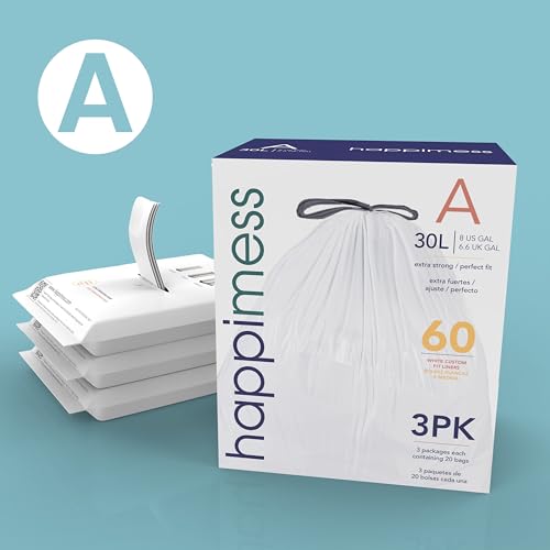 happimess HPM3000A-WHITE 7.9 Gallon Kitchen Drawstring Trash Bags, Trash Can Liner, White, 60-Count, 3-Packs of 20 Liners - color: White, size: 60 Count (Pack of 1)