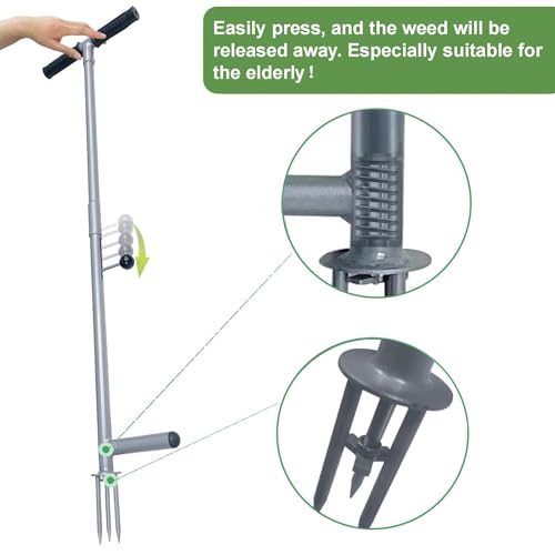 Stand Up Weed Puller Tool, 38 Inch Long Handle 3 Claw Weeder