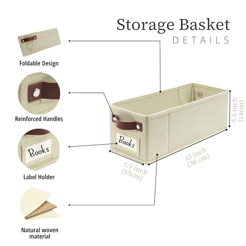 DECOMOMO Narrow Storage Bins, Small Basket with Handles (Beige, 4 Pack) - color: Beige, size: Narrow / 4pcs