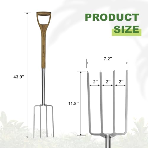 Haliaatus Pitch Fork for Gardening, 4 Tines Stainless Steel Spading Fork - size: 43.9'' Garden Fork