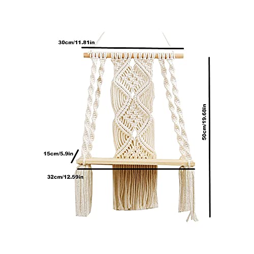 Mong Handmade Macrame Wall Hanging Shelf, Boho Indoor Rope Plant Pot Basket Hanger Holder, Rope Plant Hanger for Wall Decor Indoor Outdoor