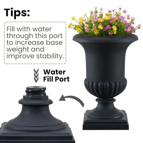 24.4" H Roman Urn Planter, Lightweight Matte Black Plastic Flower Pot - color: Black