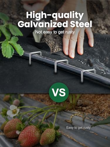 GROWNEER 100 Pack Landscape Staples 12 inch Galvanized Steel Yard Stakes - size: 12 Inch