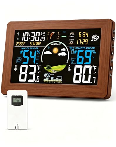 Weather Station Wireless Indoor Outdoor Thermometer, Home Weather Station with Weather Forecast, Temperature, Humidity, Atomic Clock