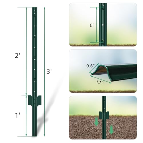 Green Metal Fence Post 3 feet, T Post for Garden Fence Wire Mesh, 8-Pack - color: Green, size: 3 FT- 8 PACK-GREEN