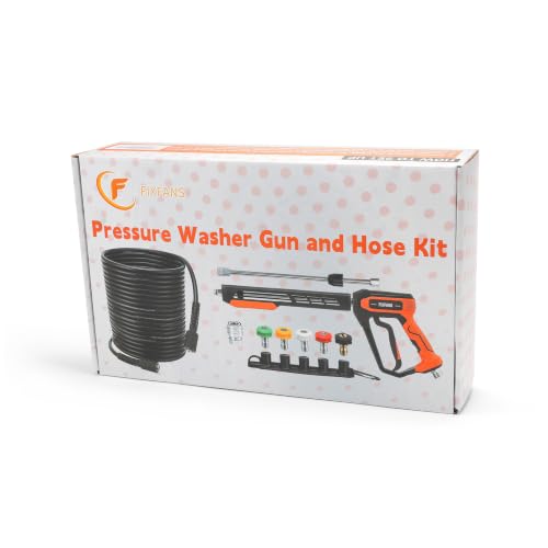 FIXFANS Pressure Washer Gun and Hose Kit, 50FT Power Wash Hose, M22 Fitting - size: 50 FT