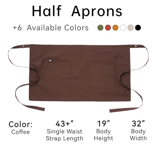 Waist Apron for Men Server Bistro Half 4251BY - color: Coffee, size: 5 Pack