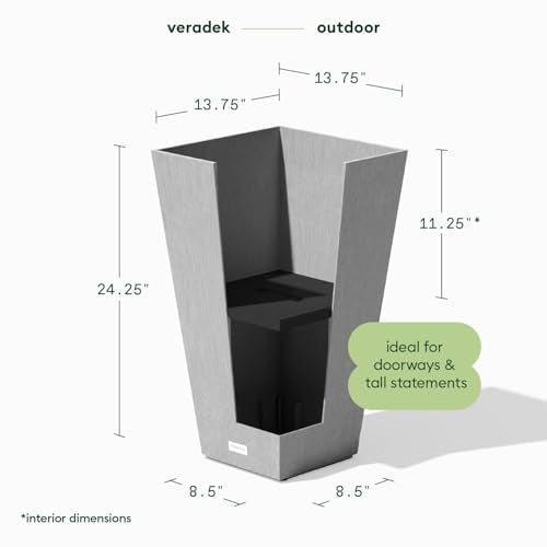 Veradek Pure Series Taper Planter - Tall Tapered Outdoor Planter with Shelf - color: Gray, size: 24 inch - 1 Pack