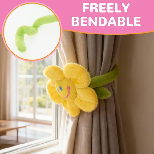 16 Pack Pastel Plush Flowers with Bendable Stems, Stuffed Sunflower Bouquet Toy with Smiley Face, 12 Inch Soft Artificial Flower for Curtain Tiebacks, Nursery Room Decor