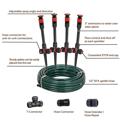 Eden 98063 Multi-Adjustable Flex Design Above Ground Irrigation Garden Sprinkler System,Sprinkler & Hose,DIY Plant Watering Set,(Pack of 4) - size: Up to 1,638 sq. ft. (Pack of 4)