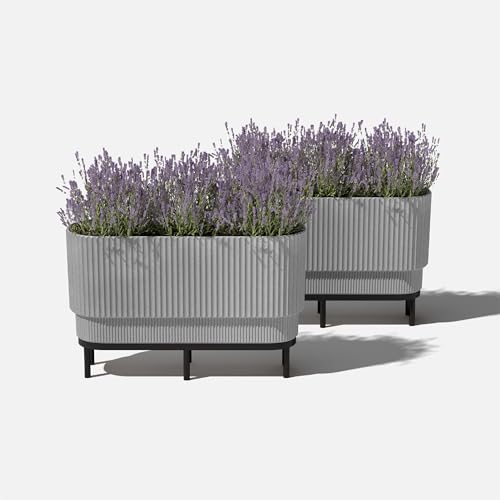 Veradek Demi Series Raised Long Planter - Wide Planter with Stand - color: Grey/Black, size: 30 inch - 2 Pack