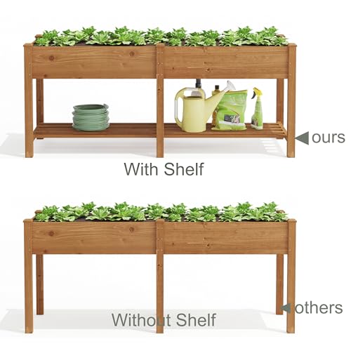 GHWIE Raised Garden Bed with Shelf,Elevated Wooden Planter Box with Legs,Garden Planter for Backyard, Patio, Balcony - color: Brown, size: 72*24*30.7in