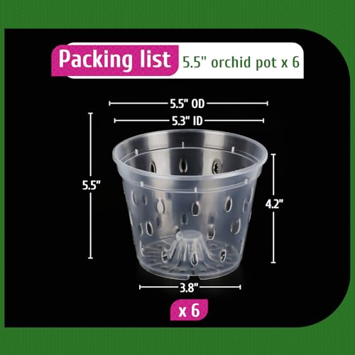 REMIAWY Orchid Pot, 6 Pack Orchid Pots with Holes, 5.5 Inch Clear Plastic Flower Planters for Repotting Indoor Outdoor, Breathable Slotted Nursery Planter