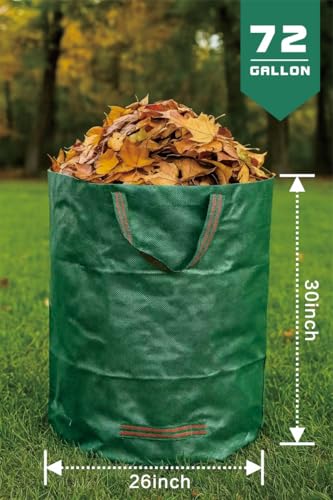 JKKGS Yard Waste Bags (3-Pack, 72 Gallons, H30 x D26 inches), Reusable, Heavy Duty Collapsible Standable Garden Lawn Leaf Bags and Trash Bags for Debris, Grass, Recycling, Camping, Parties, Laundry
