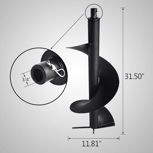 12 Inch Auger Bit Pneumatic Column Fence Digger Soil Drill Bit 6 Inch Ball Bed Digging Pile Hole Planting Tool for Inside Diameter 3/4 Inch Shaft Auger - size: 12 Inch