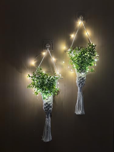 2Pcs Macrame Wall Plant Hanger, Boho Hanging Planter Basket - color: White X 2pc